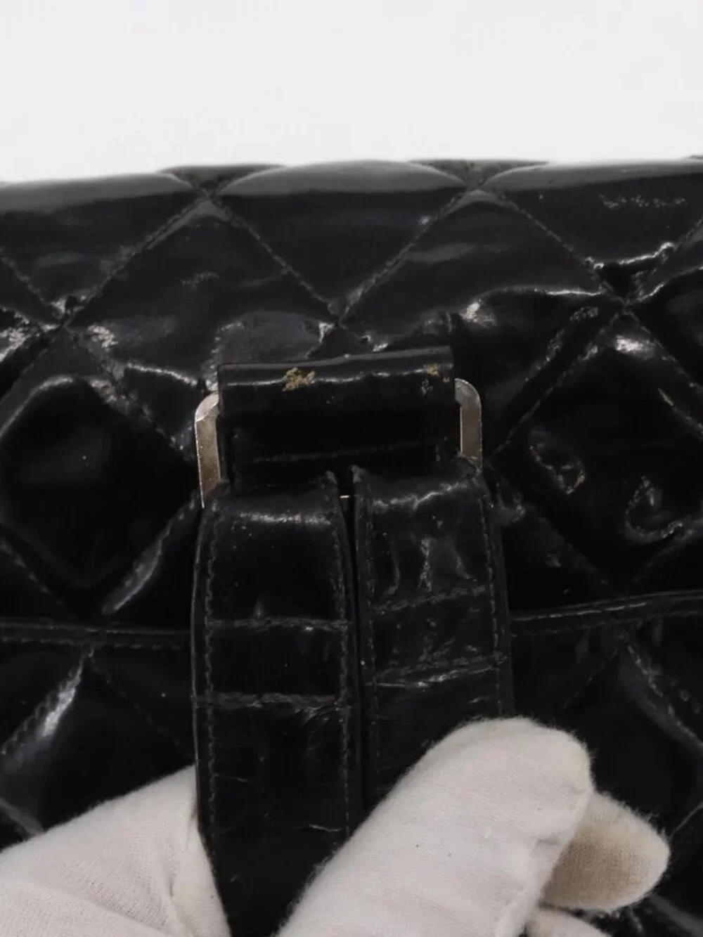 CHANEL Matelasse 25 Chain Backpack Enamel Black Silver CC Auth gh1554